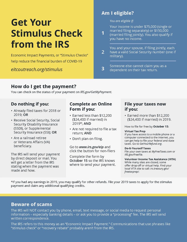 Page 1 of IRS flyer about claiming Economic Impact Payment 